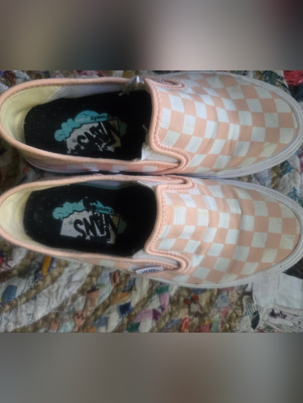 Vans Classic Slip-On Checkerboard Shoes in Peach